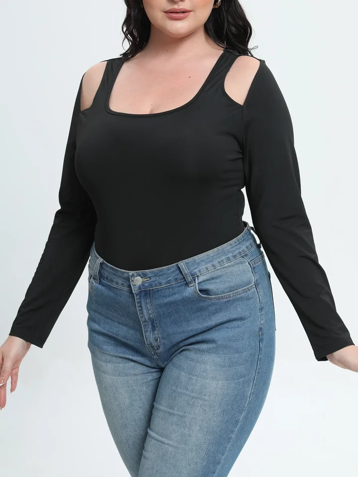 Plus veľkosti dámsky neformálny bodyit masívna farba vystrihnutá s dlhým rukávom lopatka Skinny Bodysuit Ladies Slim Fit blúzka Top 2024