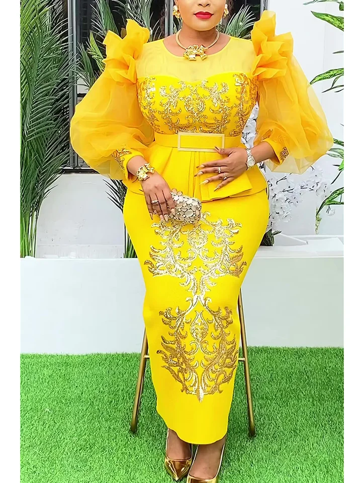 Plus veľkosti večerné šaty pre ženy africké luxusné flitrové šaty Elegantné morčacie svadobné večere dlhé šaty Ankara Ladies Clothing