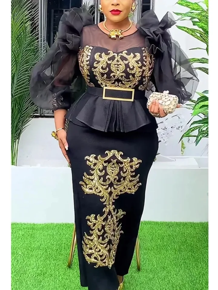 Plus veľkosti večerné šaty pre ženy africké luxusné flitrové šaty Elegantné morčacie svadobné večere dlhé šaty Ankara Ladies Clothing