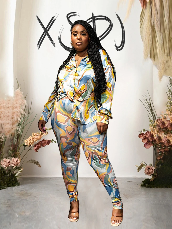 Plus veľkosti zodpovedajúce sady Spring Print Top a nohavice Dva kusové súprava pre ženy módny oblek Wholesale Dropshippping