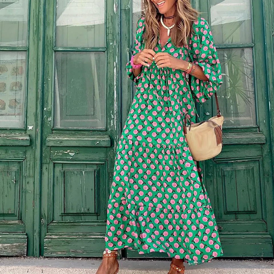 Plus veľkosť 5xl letné oblátky Dlhé šaty pre ženy geometrický polovičný rukáv boho maxi šaty voľné prázdninové pláž Sundress Vestido