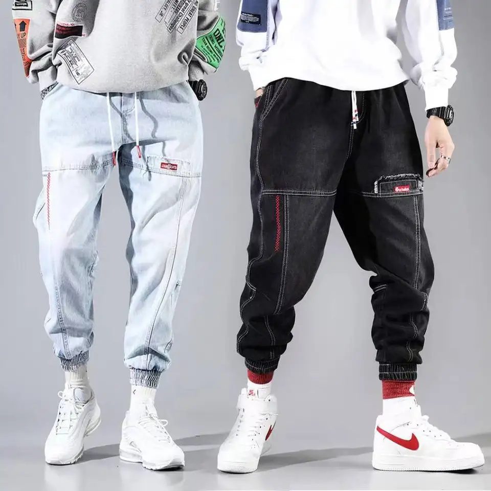 Plus veľkosť 5xl pánske harémové džínsy hip hop mužské nohavice čierny modrý nákladný džínsy muž módne streetwear denim jogger nohavice