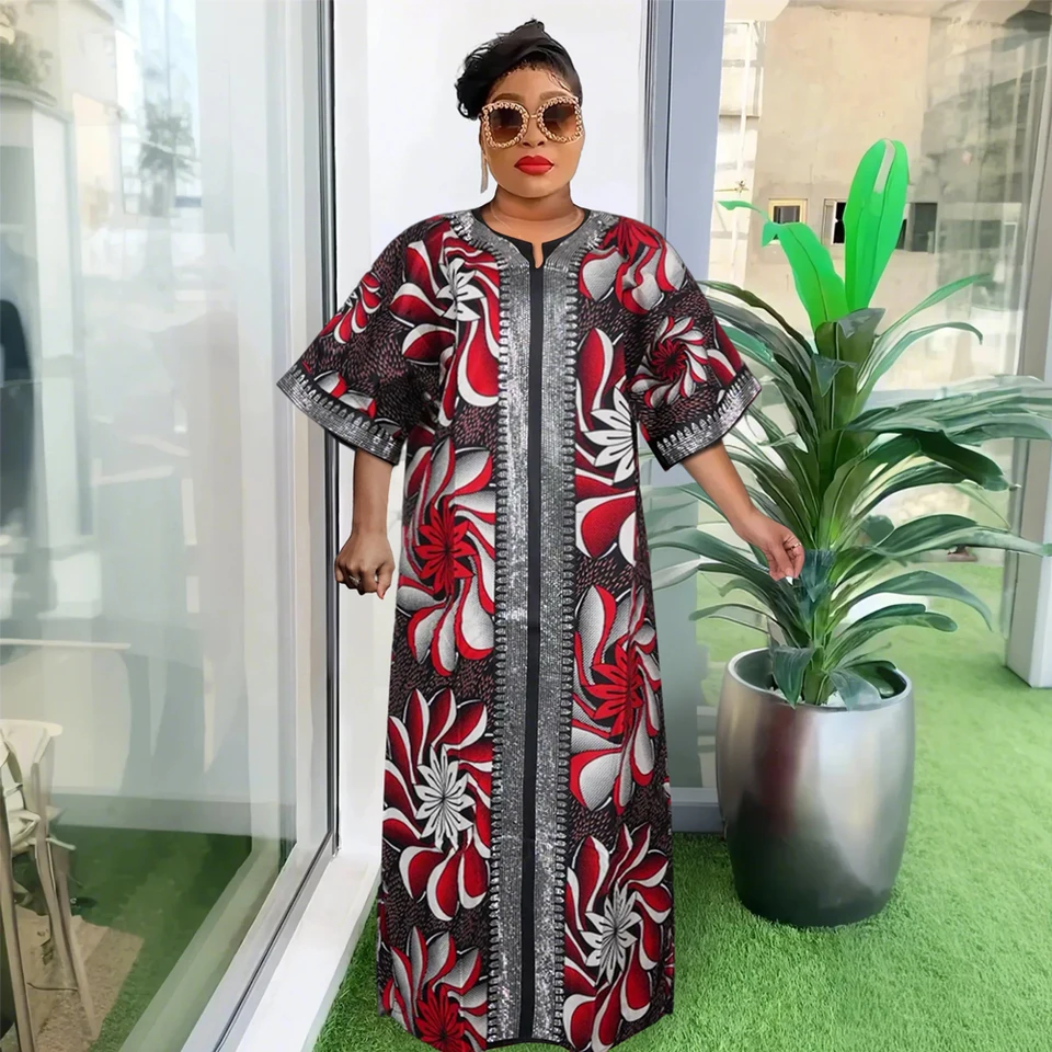 Plus veľkosť afrického oblečenia pre ženy 2025 NOVÝ DASHIKI Tradičné oblečenie Ankara Bazin Riche Design Wax Wedding Streses Šaty