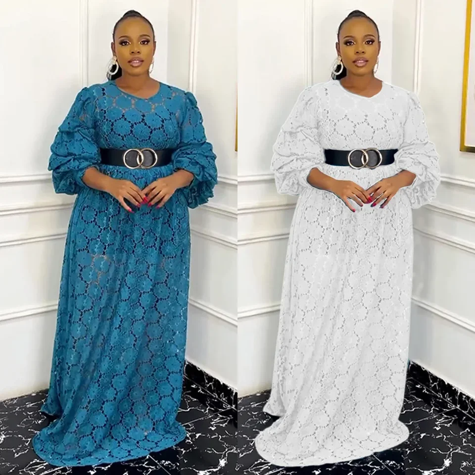 Plus veľkosť afrických večierkov pre ženy 2024 Nový módny dashiki ankara čipkované svadobné šaty Elegantné morčacie moslim maxi šaty