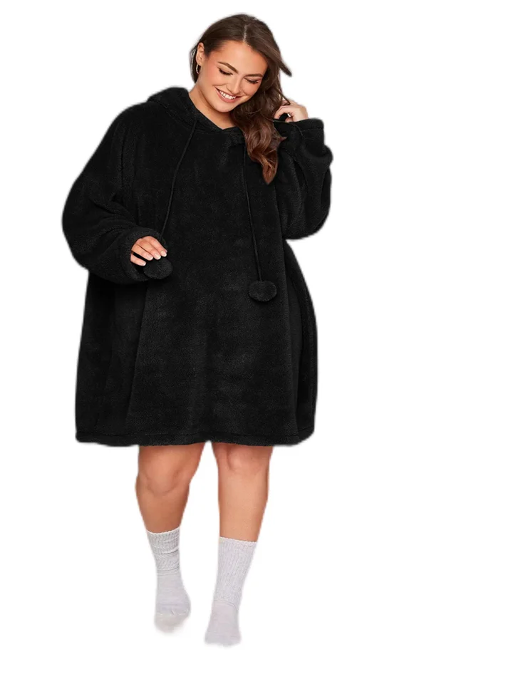 Plus veľkosť elegantná módna jar jeseň na jeseň s dlhým rukávom, plyšová mikina šaty Dámske ležérne čierne vreckové šaty veľké veľkosti 7xl 8xl