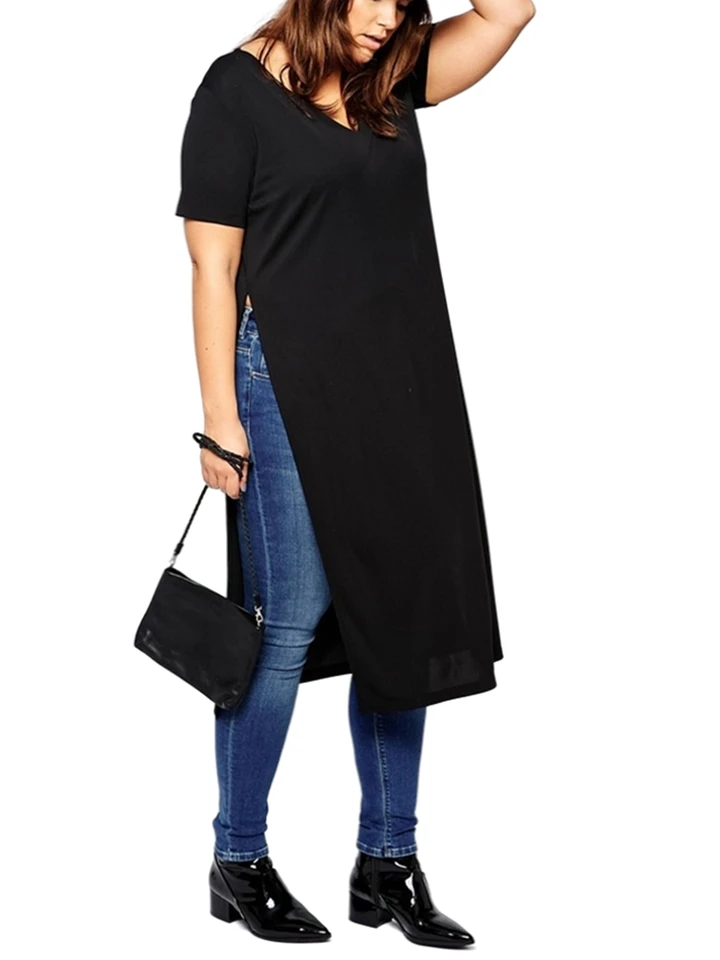 Plus veľkosť elegantné leto sexy v krku s krátkym rukávom maxi tričko maximu