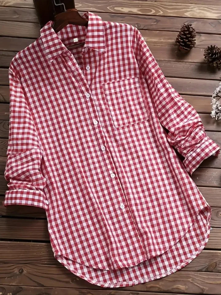 Plus veľkosť módy dámska pderovaná tričko s tričkou Príležitostná voľná s vreckom s dlhým rukávom Simple klopa dizajn Top Top