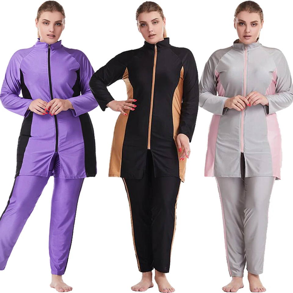 Plus veľkosť plného krytu burkini 3 kusy Sada moslimských žien plavky islam maillot de Bain Musulman femme hidžáb skromný plaviek šport
