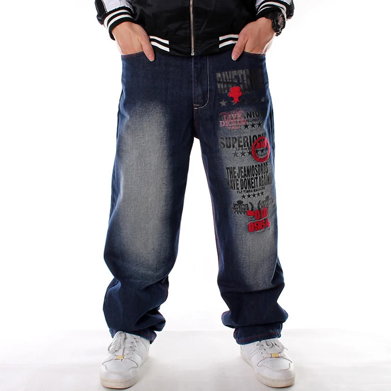 Plus veľkosť pása 30-46 palca Vzor potlačený voľný hip hop džínci muži európsky americký štýl značky hip-hop trend džínsové nohavice
