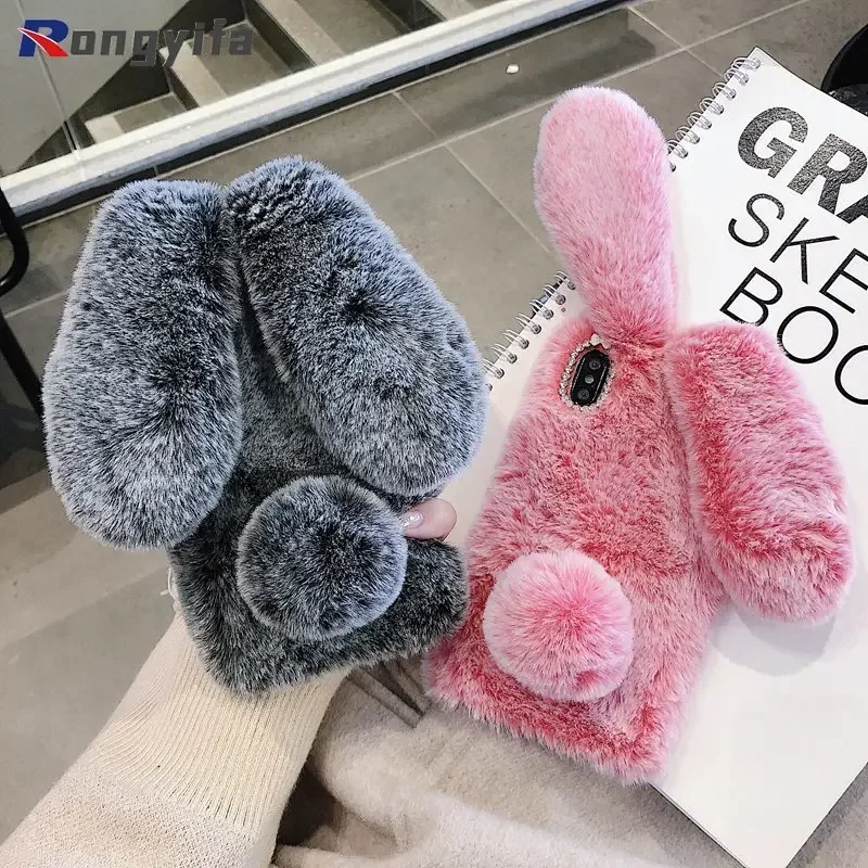 Plush kožušina králičie puzdro pre Vivo V40 V30 X100S IQOO Z9 Turbo Z9X 12 Y28 Y28S X100 PRO V30E Y58 Y03 Y18E Y17S V30 LITE PLYPE COP