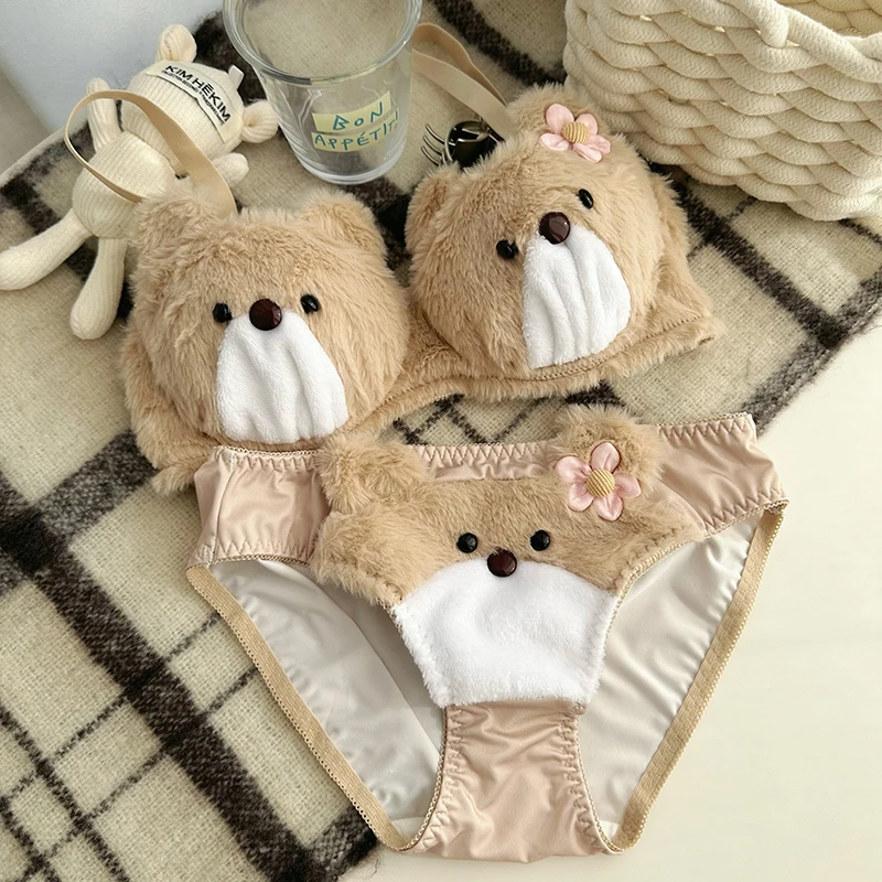 Plush Little Bear Japonské dievčatá zhromaždiť jeseň/zimné spodné prádlo Kawai Lolita Dievčatá No Steel Rim Bra 2024 Nové vydanie