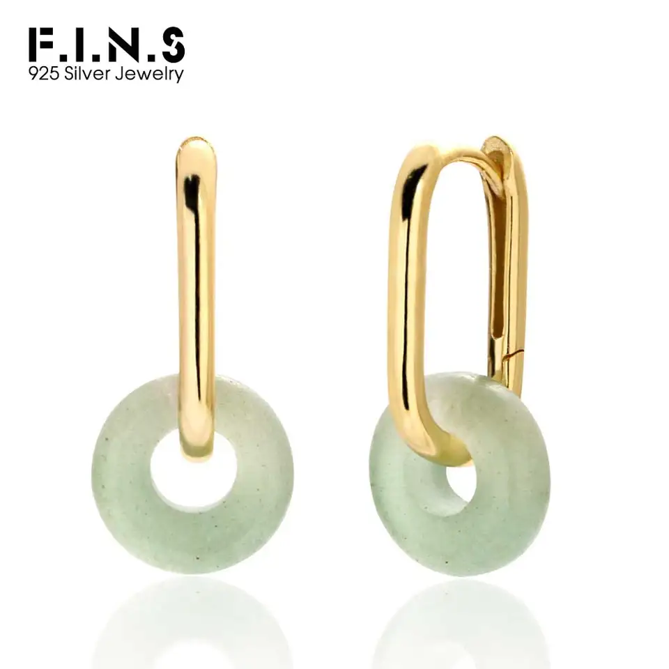Plutvy Minimalistické S925 Sterling Silver Peace Cuckle Drop náušnice Nové čínske prírodné aventurínové oválne ušné obruče jemné šperky