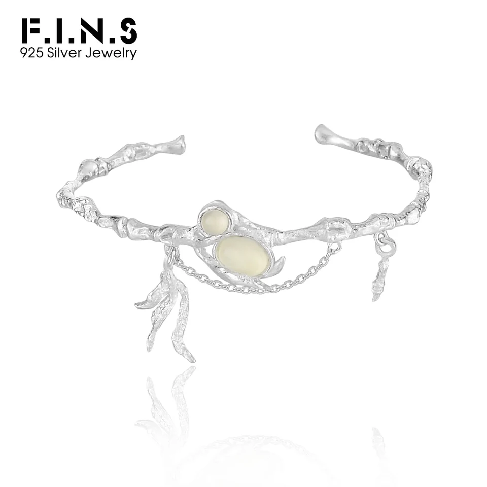 Plutvy čínsky štýl S925 Sterling Silver Prehnit Náramok Ženy Otvorené nepravidelné kamenné náramky ruky jemné šperky Dámske príslušenstvo