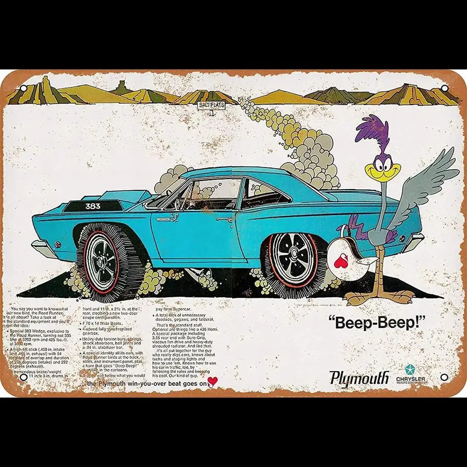 Plymouth Road Runner x Metal Sign Vintage Motocykel garážová stena dekor rustikálne domáce umenie