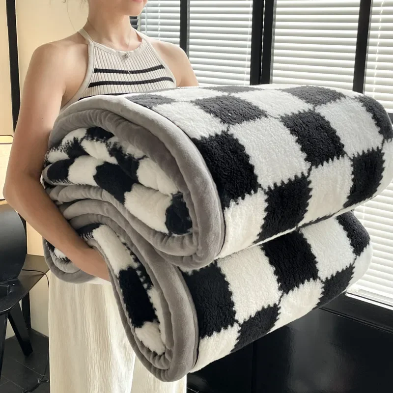 Plyšová teplá zimná prikrývka a známka Plaid Coral Fleece Mäkké hrubé posteľné prikrývky pre pohovku s jedným dvojitým párom chlpatý posteľ