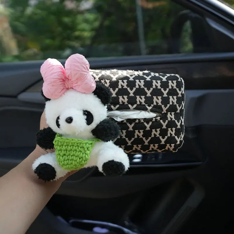 Plyšový držiak na tkanivové skrinky na plyšové panda, držiak na roztomilé karikatúry podkladateľov lakťovej podktívy, organizátor závesného papiera, príslušenstvo vozidla, príslušenstvo vozidla