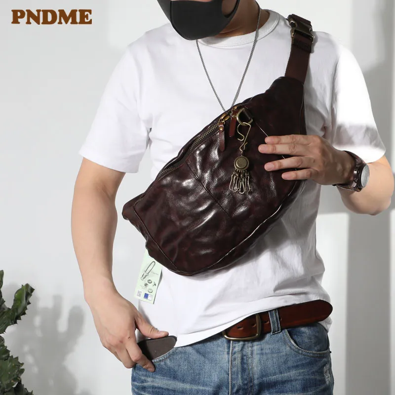 PndMe Fashion Vintage Vysoko kvalitné originálne kožené pánske vrecko na hrudník Príležitostné dospievajúci