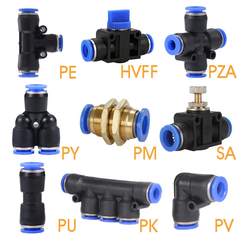 Pneumatická montáž potrubia Konektor trubice Vzduch rýchle tvarovky Voda Zatlačte do hadice plastový plu py pm pv PE 4 mm 6 mm 8 mm 10 mm 12 mm 14 mm