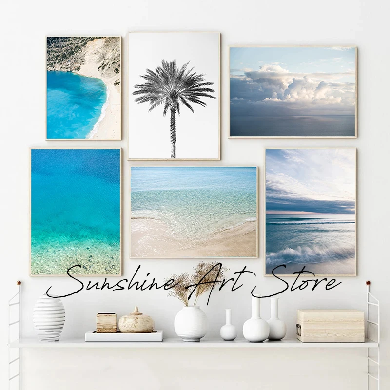 Pobrežné výtlačky plážové fotografia plagát plátno tlač modrý oceán Seascape Fotografia Wall Decor Decor Coastal Wall Art Domov Room Art