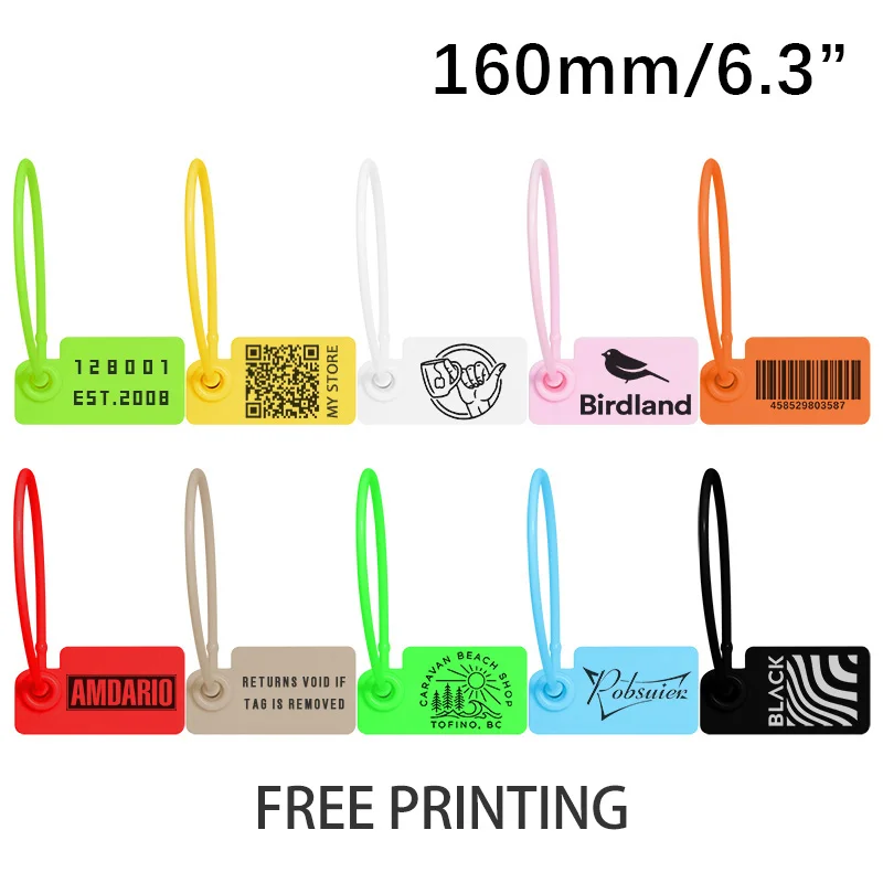 Pobsuier 100 Vlastná značka Plastový odev Retail Security Clothing Bag Merchandise Shoe Logo Logo Lables Tags 160 mm/6.3