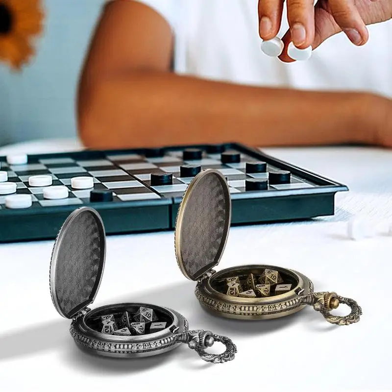 Pocket Watch Dice Set 7x malé polyhedrálne kovové kocky set viacstranné malé herné kock