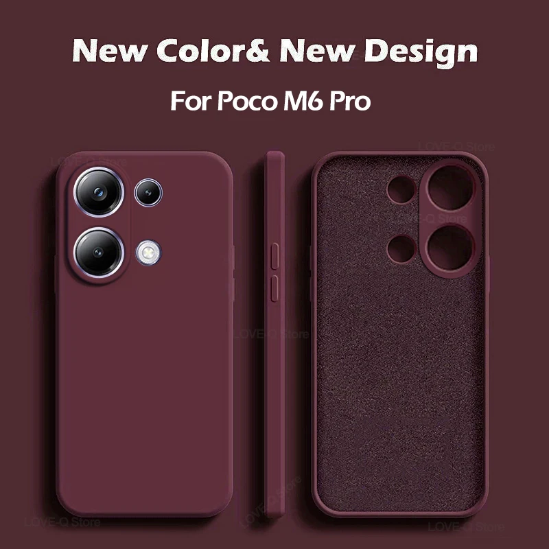 Poco M6 M 6 Pro M6pro Pase Luxusný originálny štvorcový kvapalný silikón mäkký kryt pre Xiaomi POCO M6 PRO 4G POCO M 6 PRO POCOM6 PRO