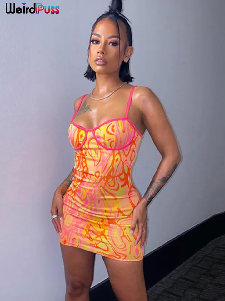Podivný mačička tlač sexy mini šaty Ženy bez spätnej kokety Skinny Hip Sundress Sundress pružné Bodycon bez rukávov módne party outfit