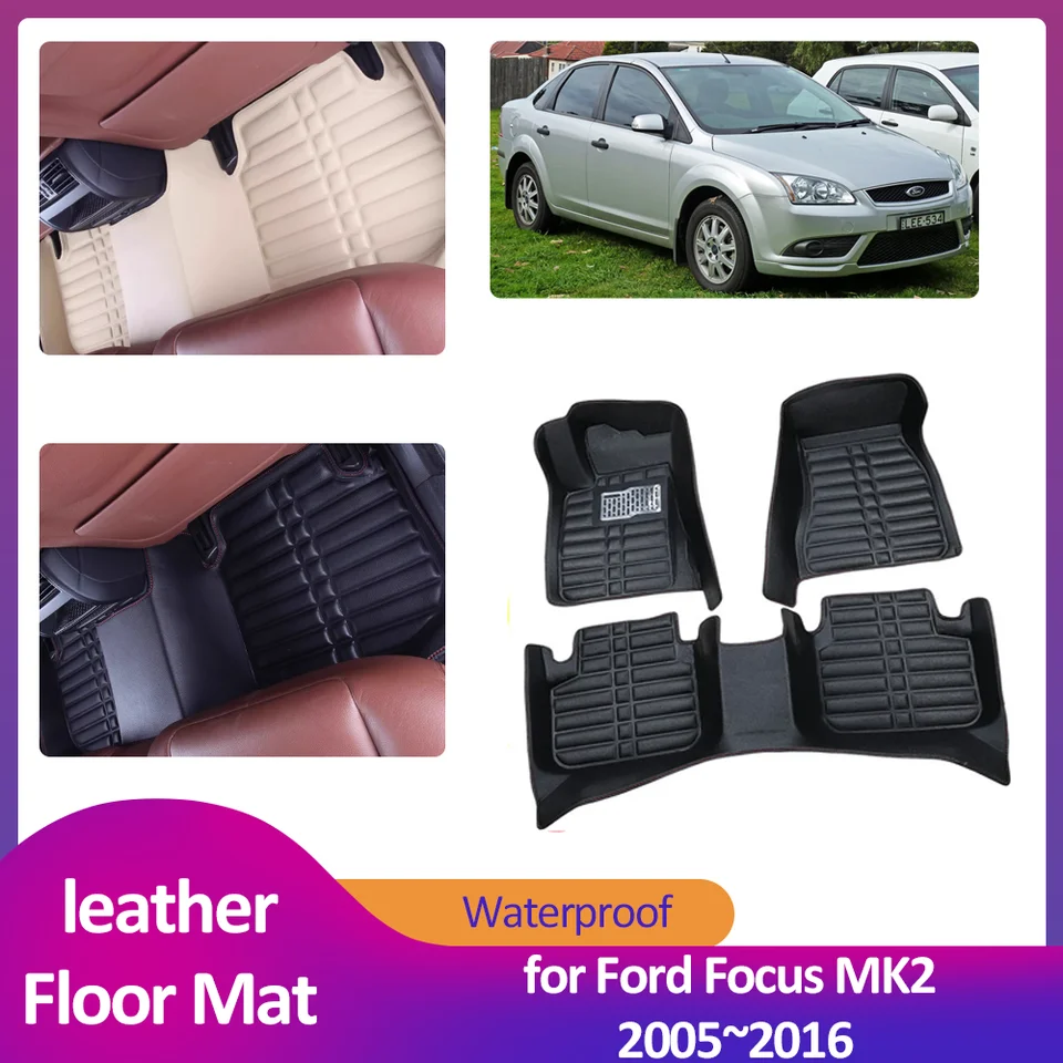Podlahová podlahová podlaha pre Ford Focus MK2 C307 Europe 2005 ~ 2016 2006 Vnútorná vložka z koženej nohy Vodotesná podložka Koberec Vlastný koberec Accessorie