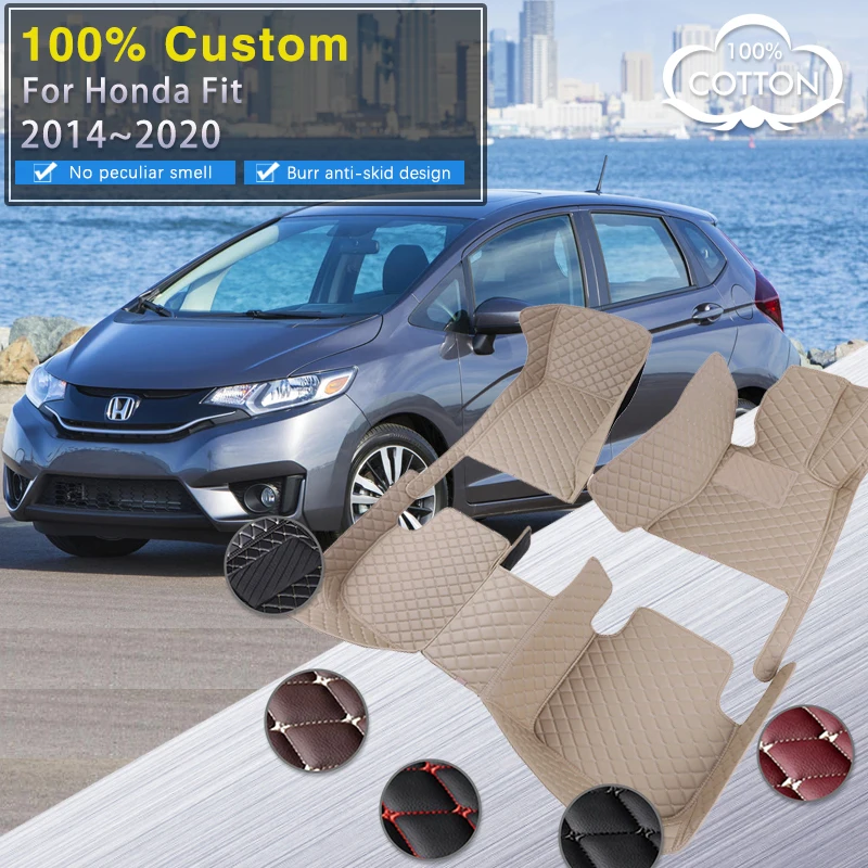 Podlahové podlahy pre honda fit jazz gk3 4 5 6 7 2014 ~ 2020 kobercové rohož luxusné kožené koberce interiérové ​​diely automobilové príslušenstvo GH7 GP5 6