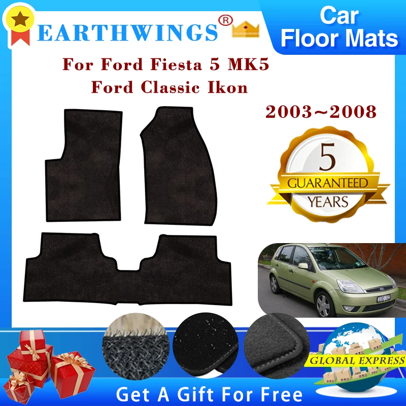 Podlahové rohože pre auto pre Ford Fiesta 5 Mk5 Ford Classic 2003 ~ 2008 Koberce Panel Footpads Cover Cover Pad Anti-Slip Foot Pads Príslušenstvo