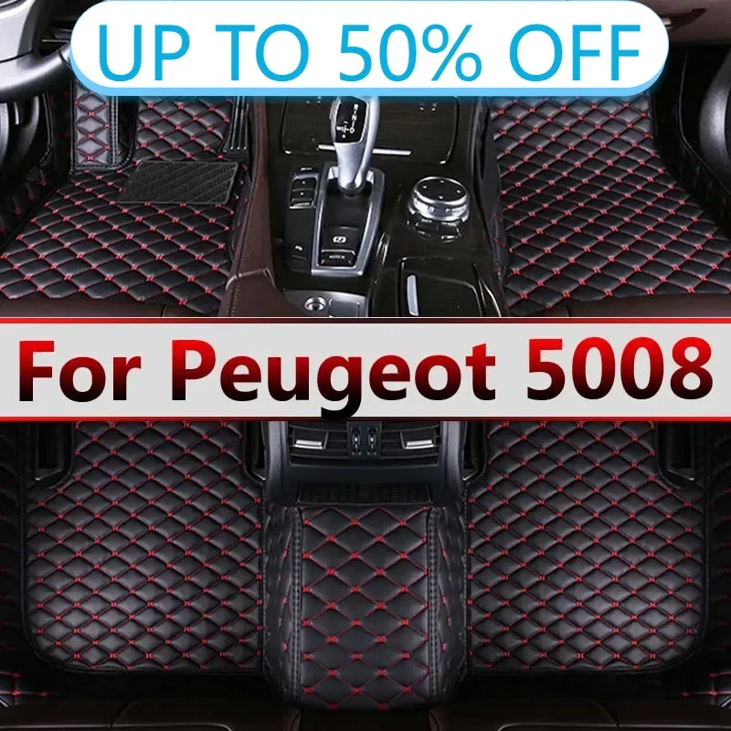 Podlahové rohože pre automobilové rohože pre Peugeot 5008 P87 MK2 2017 ~ 2023 PAD LUXURY KAŽENÉ KARPETY DRUBNÉ Koberce Set interiérové ​​diely