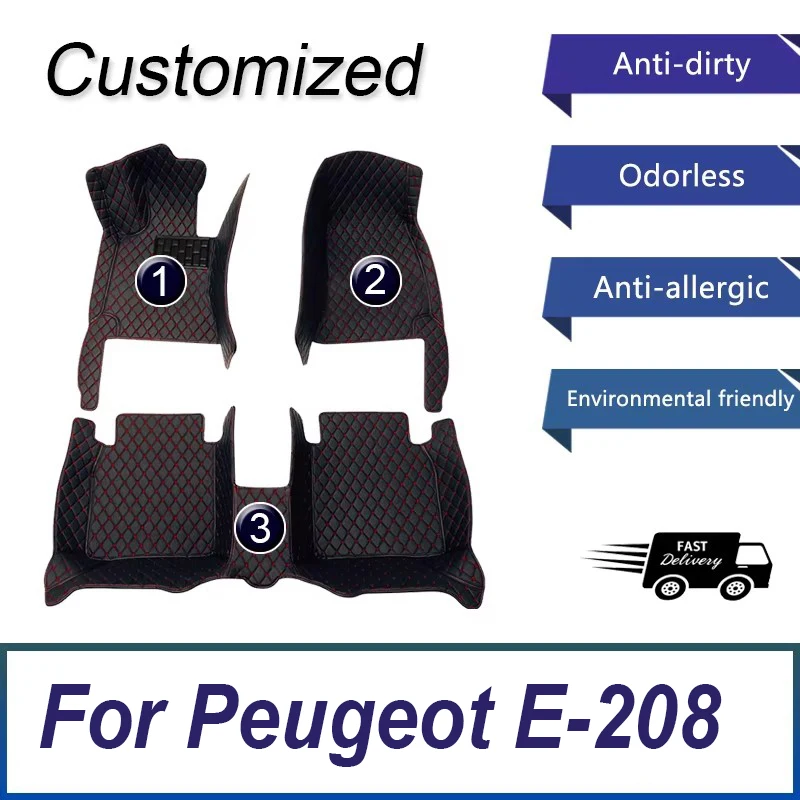 Podlahy automobilov pre Peugeot E-208 E208 P21 2019 ~ 2022 2020 koberce Luxusná kožená rohož vodotesná podložka odolné koberce automobilových doplnkov