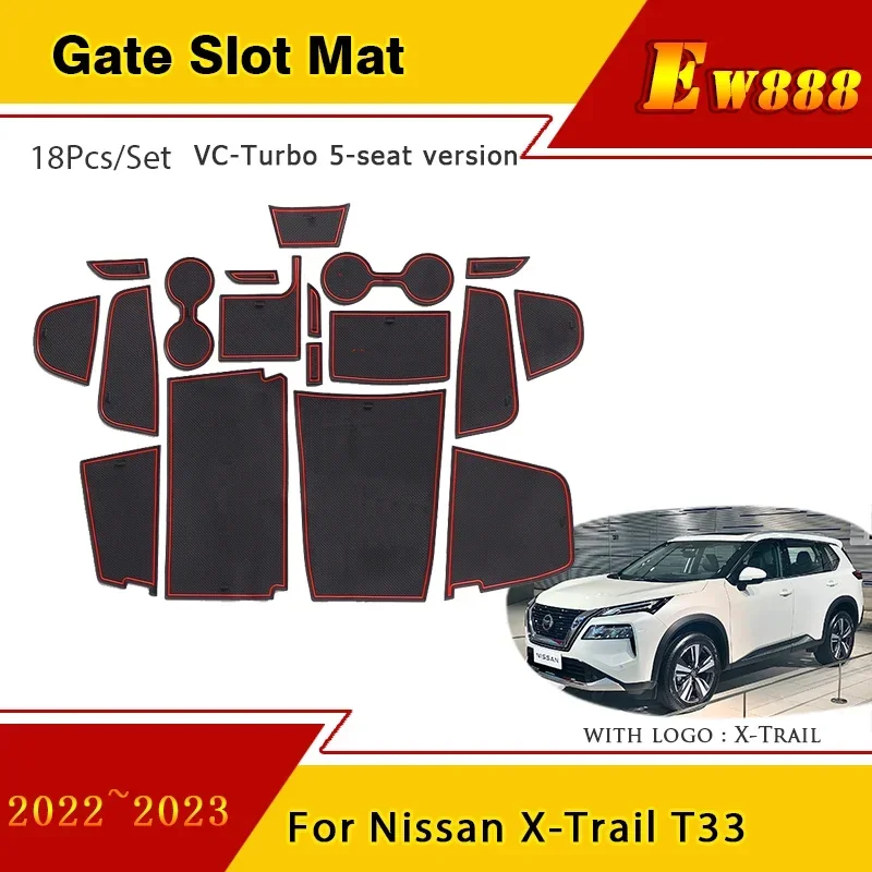 Podložka na slot pre bránu pre Nissan X-Trail T33 Rogue 2022 2023 VC-Turbo 5-sedlová verzia Anti-Slip Gumber Door Groove Mats Mats