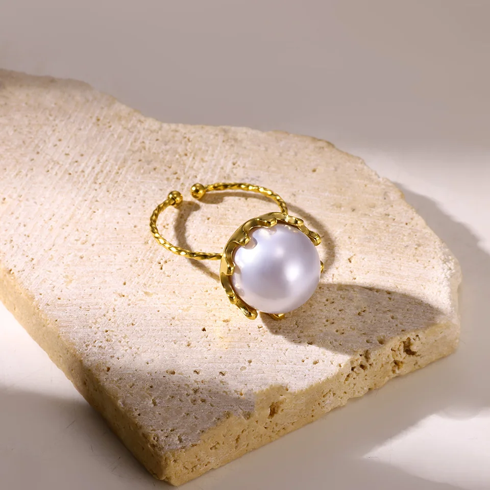 Podobné perlové krúžky pre ženy Otvorené tenké boky z nehrdzavejúcej ocele retro klasika femme pásma elegantná estetická šperky Anillos BFF