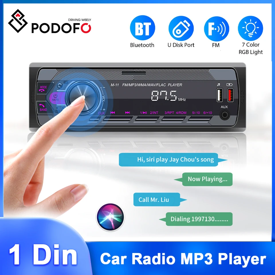 Podofo 1din mp3 prehrávač ISO port Bluetooth hudba Stereo 12V 45W Car Auto Radio diaľkové ovládanie USB/SD/AUX-in-DASH FM RCA AUDIO AUDIO