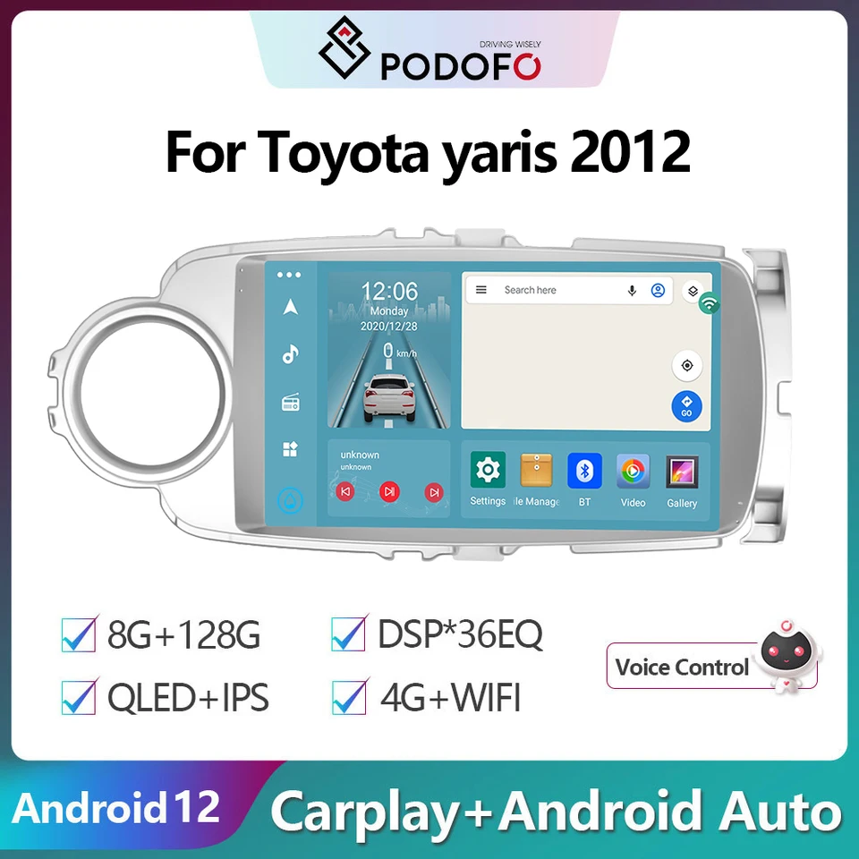 Podofo 8g 128g WiFi Car Aut Radio pre Toyota Yaris 2012 multimediálny video prehrávač Android 12 BT DSP Auto CarPlay No 2Din Radio