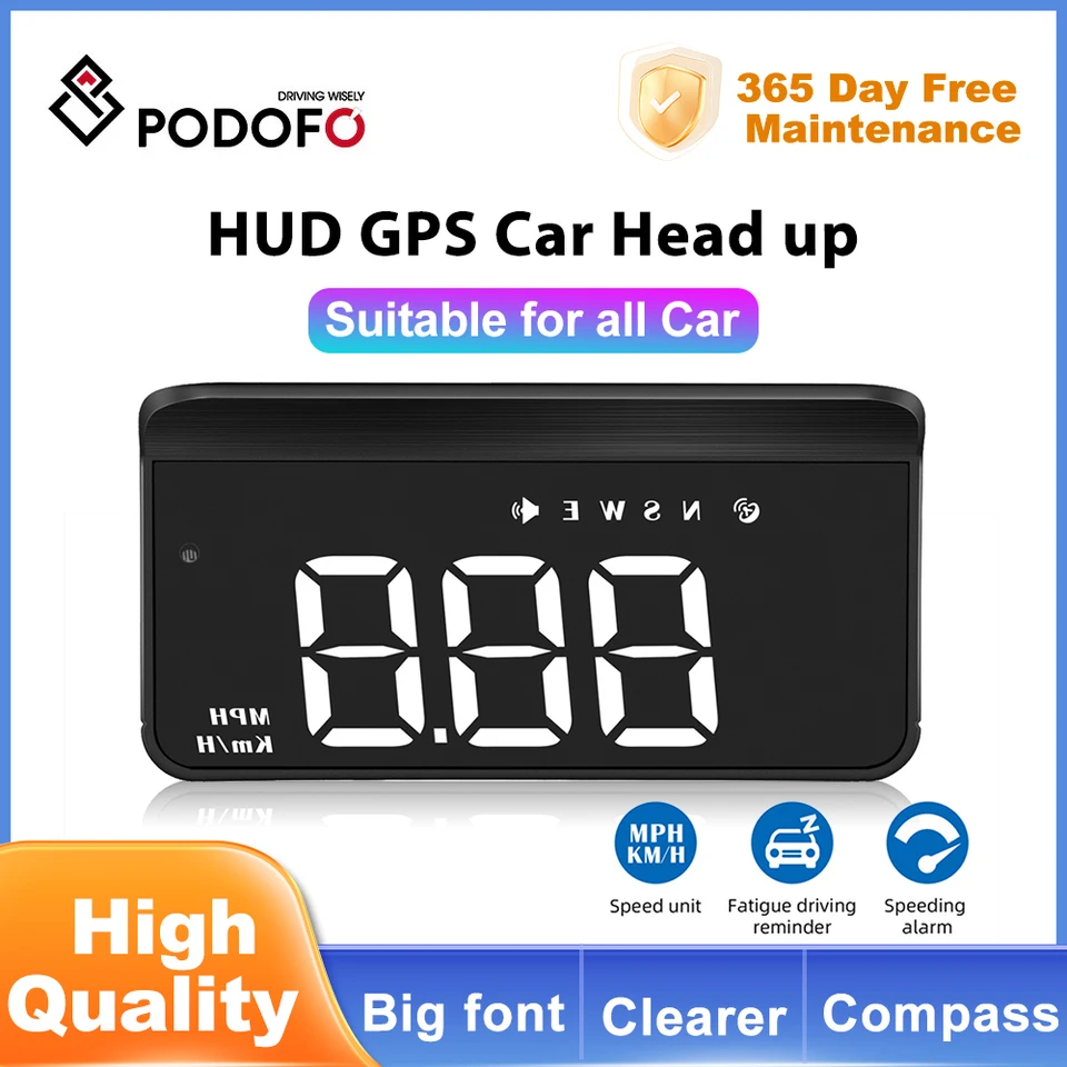 Podofo HUD GPS hlava hlavy nahor digitálny zobrazovací tafometer km/h mph nadmerné alarm