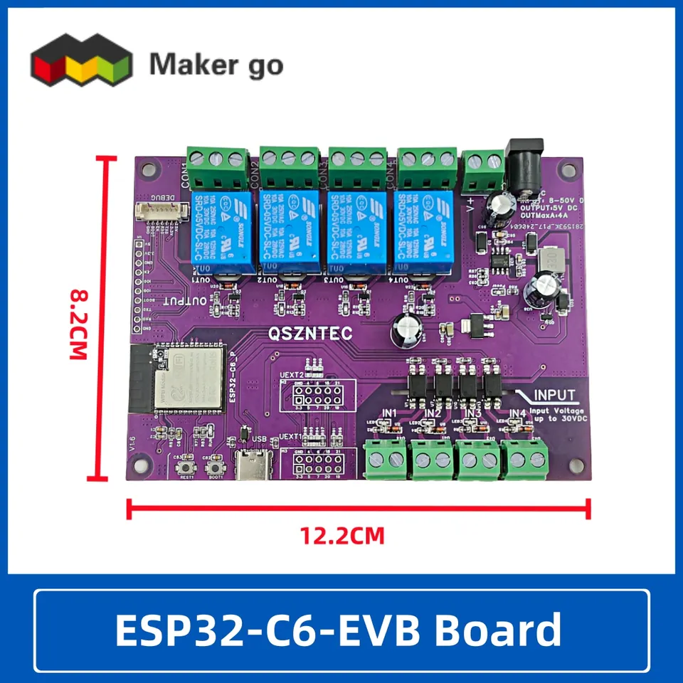 Podpora dosky ESP32-C6-EVB podporuje Tasmota 4 Relé 4 Vstup s WiFi6 Bluetooth5 Le Zigbee Connectivity pre hmotu a inteligentné domáce práce