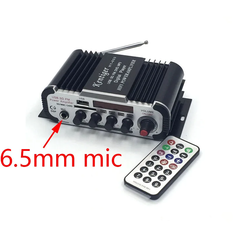 Podpora HY-600 6,5 mm mikrofón Mini karaoke zosilňovač Audio DC 12V USB \ SD MP3 Player DAC FM Radio Power AmplificAdor