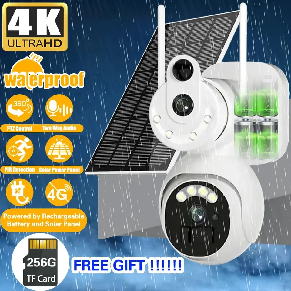 Podpora karty 256 GB 8MP 4K so solárnou kamerou WiFi Outdoor Wireless CCTV Sledovanie solárneho panela Duálny objektív PTZ IP Zabezpečenie ochrany ochrany IP