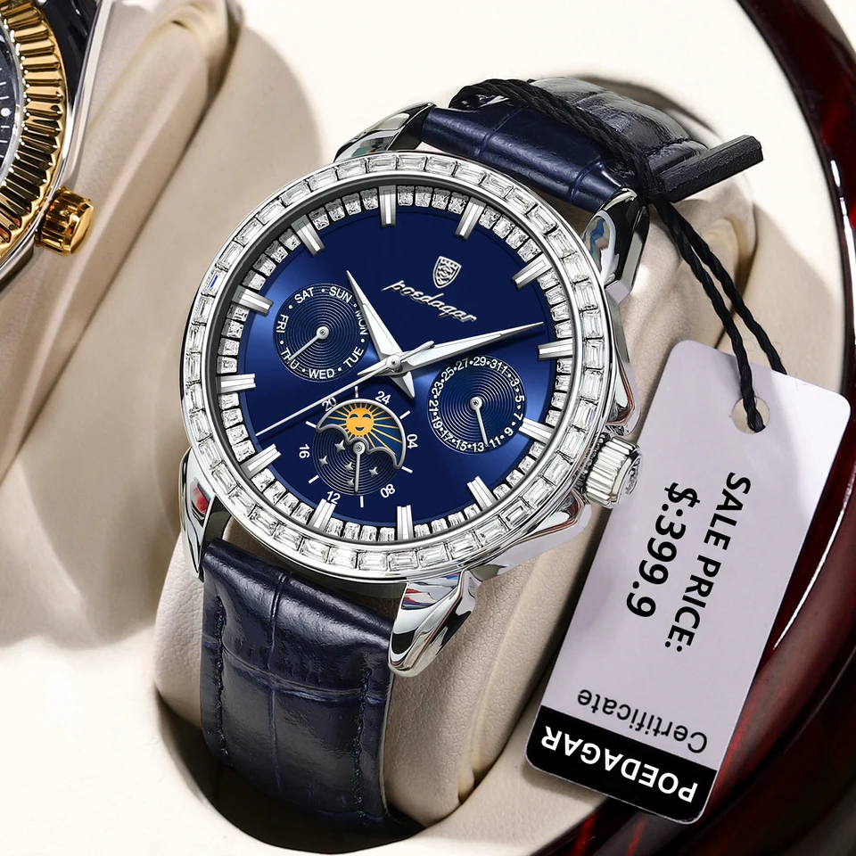 Poedagar Luxury Sport Watch for Man Date Week Týždeň Waterproof Luminous Men Sledujte kožené kremenné hodinky Pánske hodinky Relogio Masculino Clock
