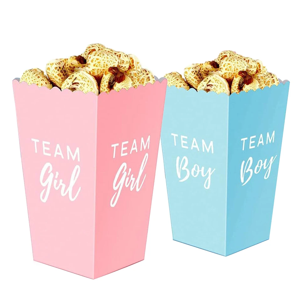 Pohlavie odhalenie papiera popcorn boxy modrá ružová dekor popcorn candy ošetrené boxy tím chlapca dievča popcorn box bábätko na párty