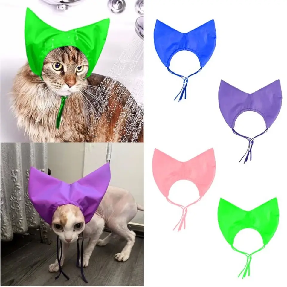 Pohodlná ochrana uší mačka sprchová čiapka nepremokavá s uší kryt na domáce zvieratá klobúk nastaviteľná mačka Ochrana Cap Cat Cat