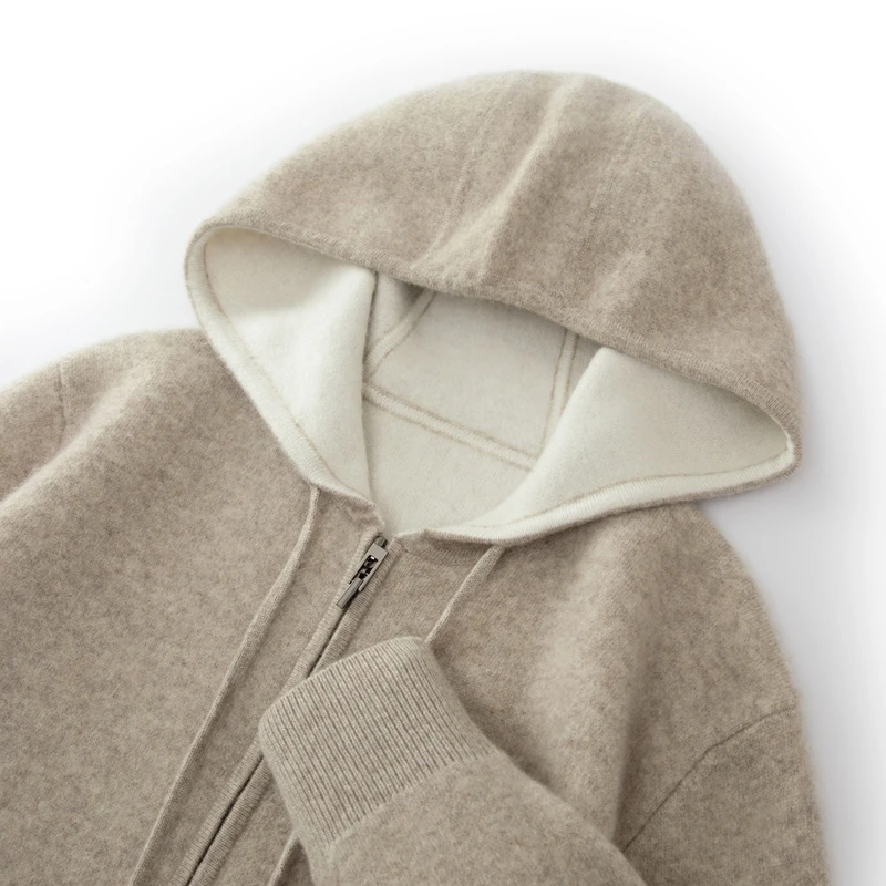 Pohodlný a lenivý nový 100% Merino Wool Pánsky sveter s kapucňou voľný a hrubý zipsový náhodný kabát na jeseň a zimu