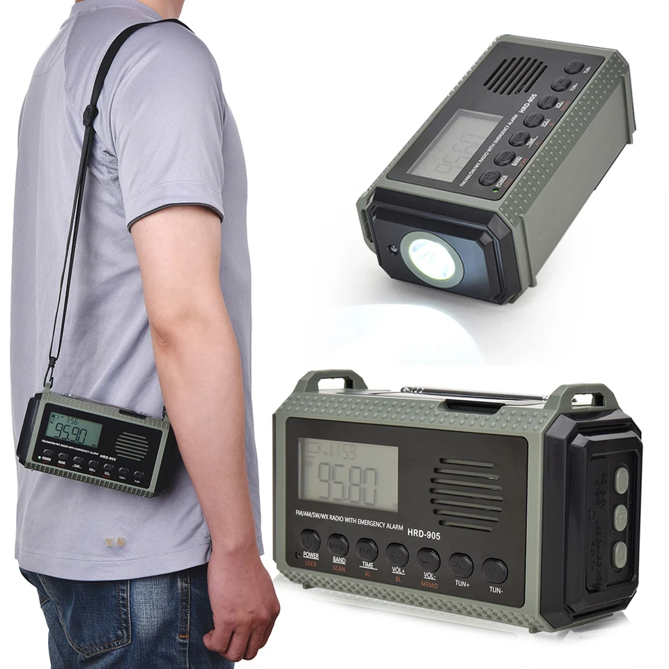 Pohotovostné rádio 10000 mah solárna ruka kľuka Am FM SW NOAA Weather Radio 3,5 mm slúchadlá Jack Jack Power Bank SOS Alarm pre vonkajšie