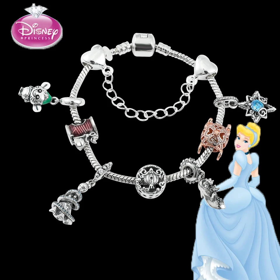 Pohyb Popoluška Disney náramok dizajnérske kúzla šperky krištáľové bracciali donna luxusné strieborné náramky DIY šperky