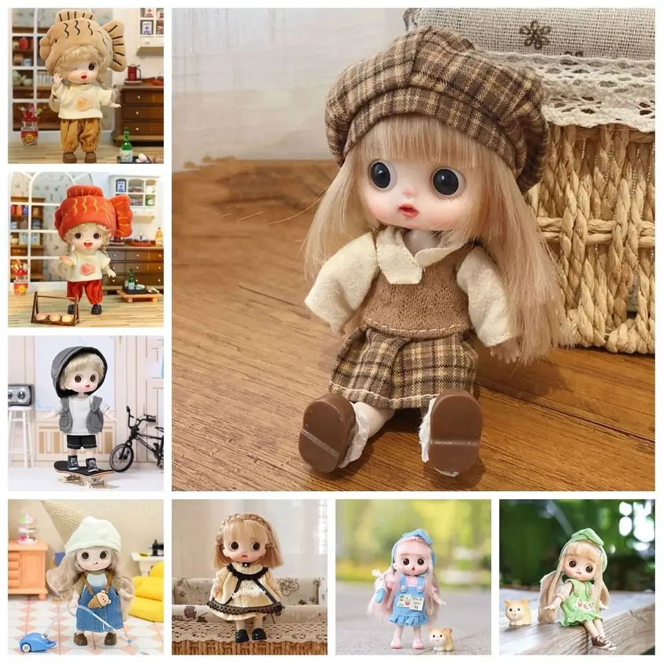 Pohyblivé kĺby ob11 bábika s oblečením nastaviteľné mini obitsu oblečenie Doll 14 cm kawaii ob11 bjd bábika dieťa