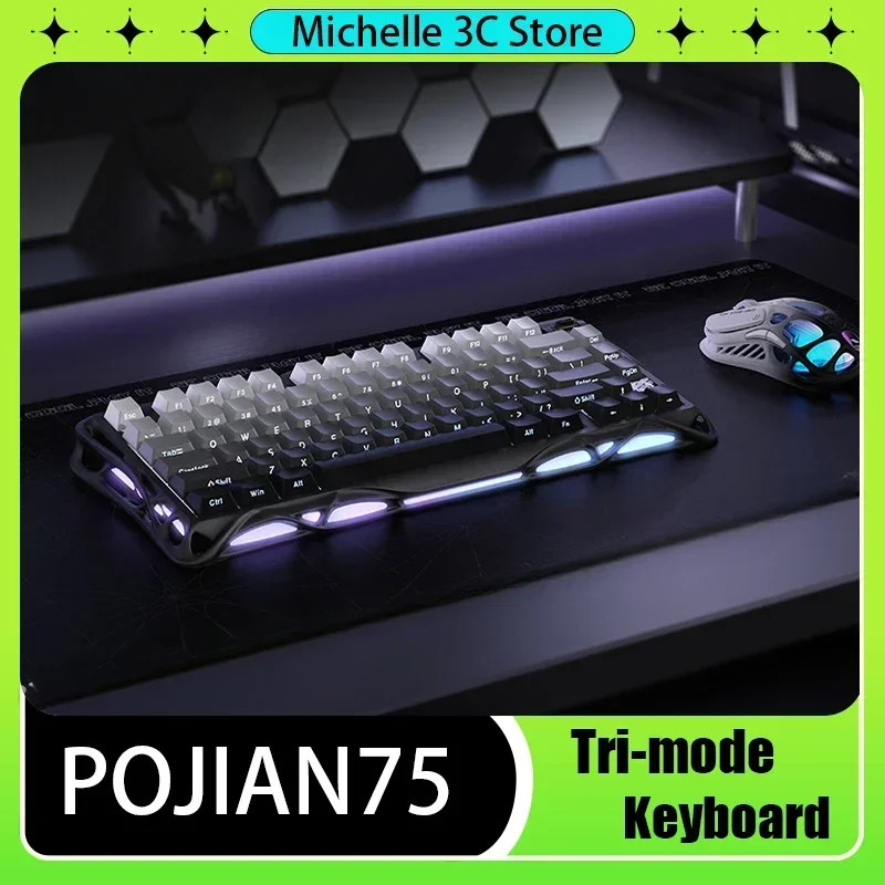 Pojian75 Mechanická klávesnica K1 Vlastné bezdrôtové Bluetooth troj režim Game Esports Side Side Gravírované gradientné farby hliníkovej zliatiny