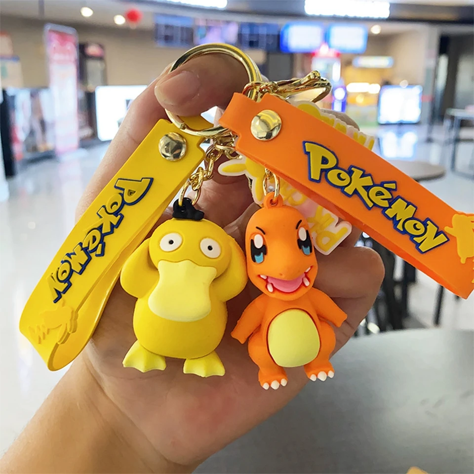 Pokemon Keychain Pikachu Anime Action Figure Toy Kawaii Cartoon Fashion Charmander Psyduck Doll Doll Keyring Car Bag Pendant Kid Darček