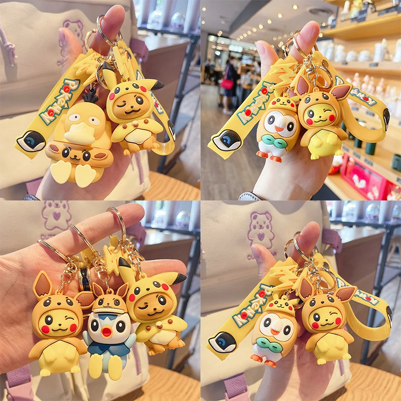 Pokemon Keychains Pikachu Psyduck Rowlet Creative Anime Kawaii Cartoon Key Chain Duny